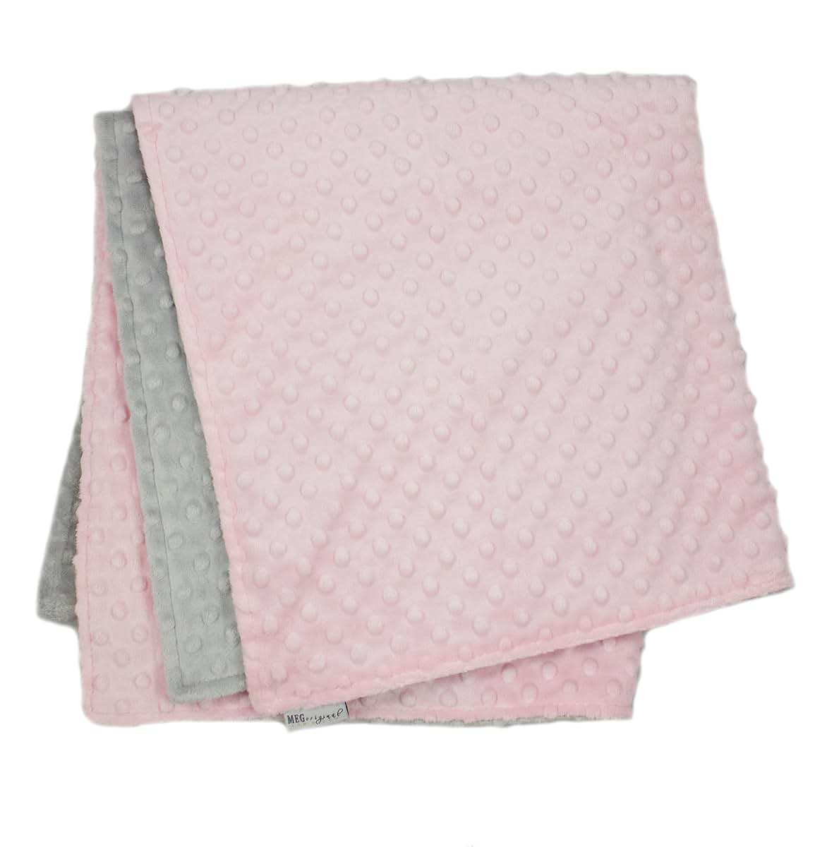 MEG ORIGINAL Pink & Gray Baby Girl Blanket, Made of Heavenly Soft Minky Dot Material