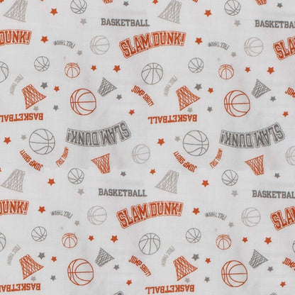 Bacati - Sports Muslin Set of 3 Wash Cloths or Hooded Towel (Hooded Towel, Basketball Orange/Grey) (photo 2)