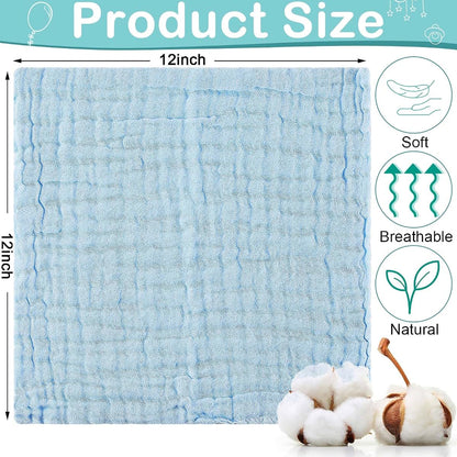 Chumia 30 Pcs Baby Muslin Burp Cloths, Watercolor Colors, 12x12 Inches, Cotton
