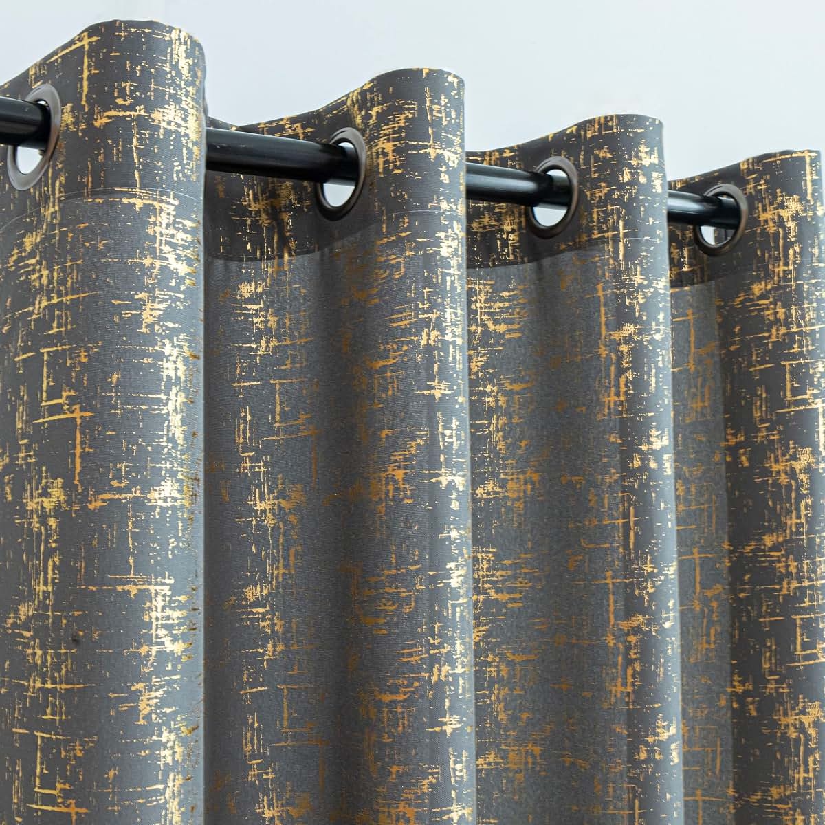 Taisier Home Gold Foil Print Linen Textured Curtains - Geometric Dots Pattern for Nursery Toy Room - Thermal Insulated