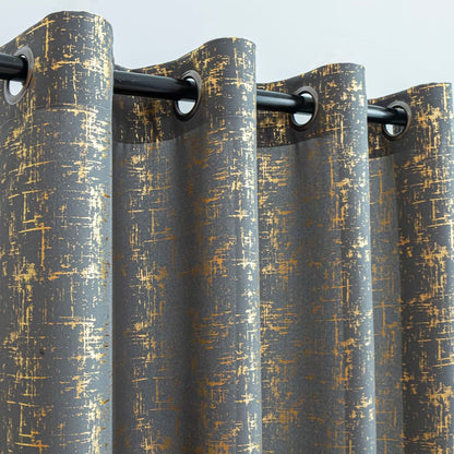 Taisier Home Gold Foil Print Linen Textured Curtains - Geometric Dots Pattern for Nursery Toy Room - Thermal Insulated