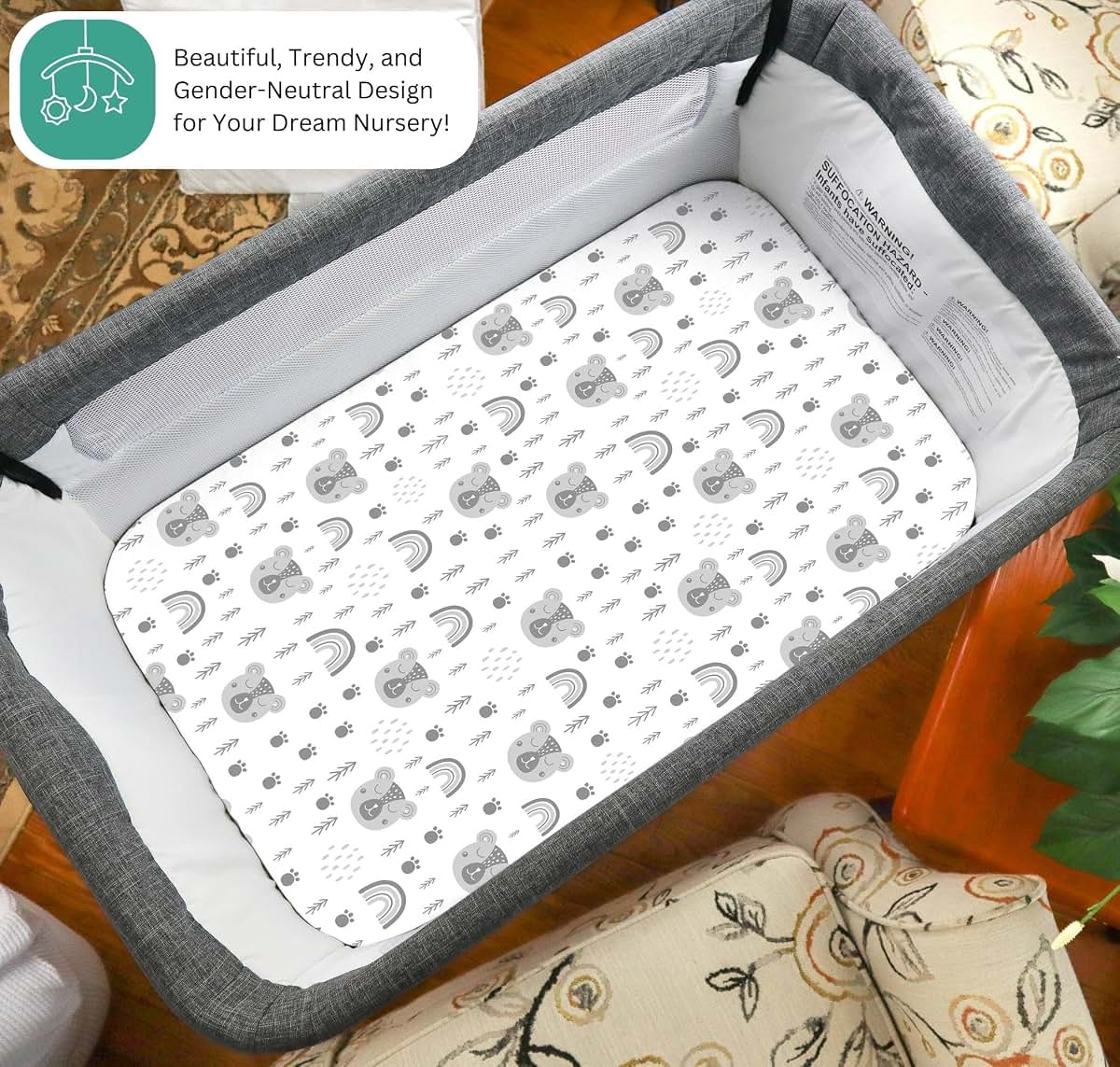 Tansy Panda 3-Pack Bassinet Fitted Sheets For Rectangular Bedside Sleepers (photo 2)