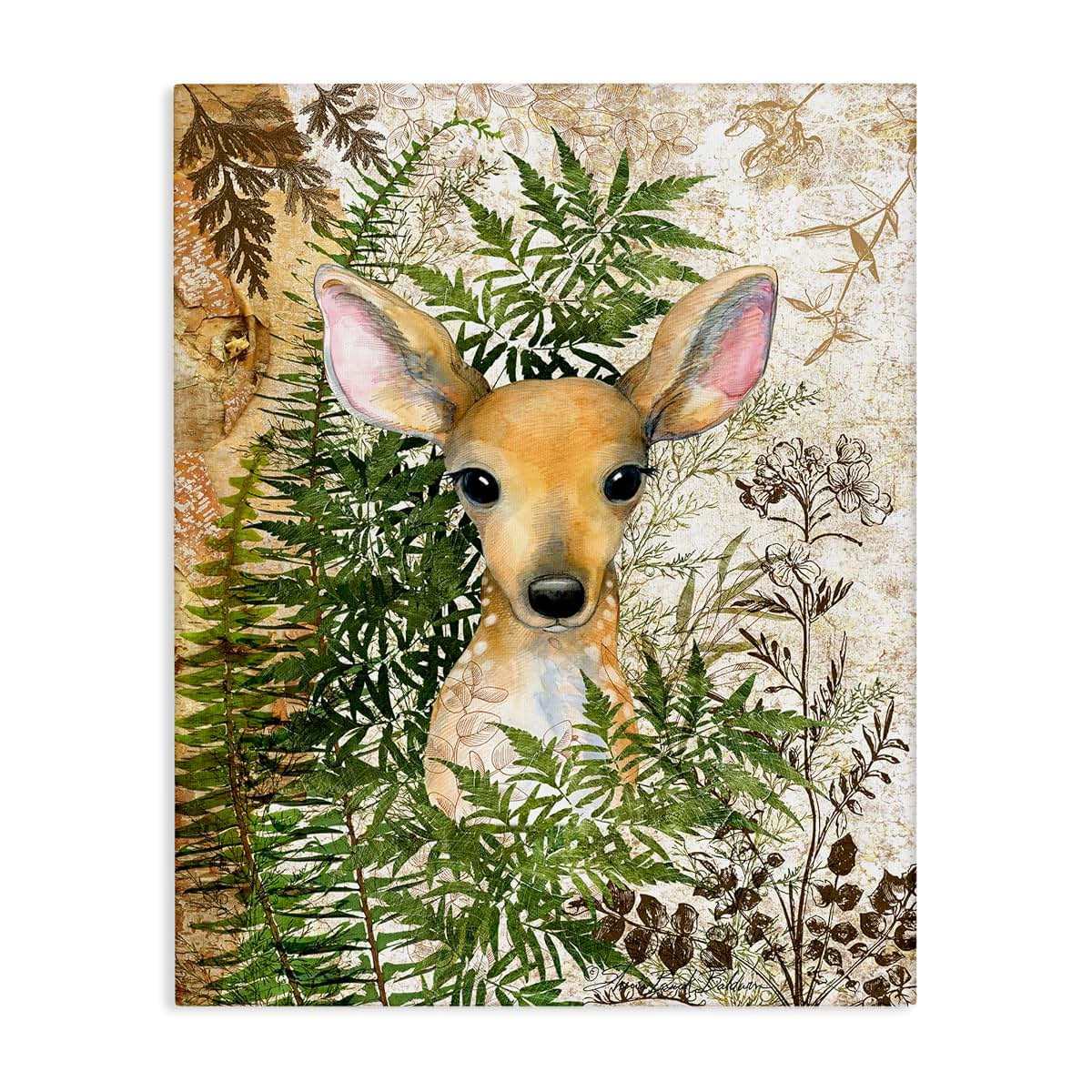 Stupell Industries Baby Fawn in Fern Forest Canvas Wall Art, 24 x 30 Inches