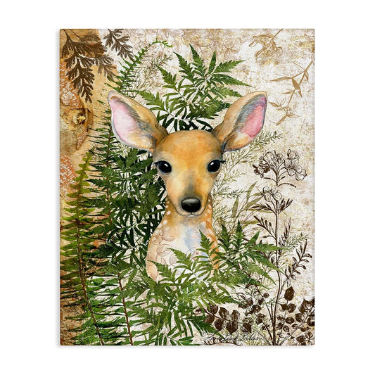 Stupell Industries Baby Fawn in Fern Forest Canvas Wall Art, 24 x 30 Inches