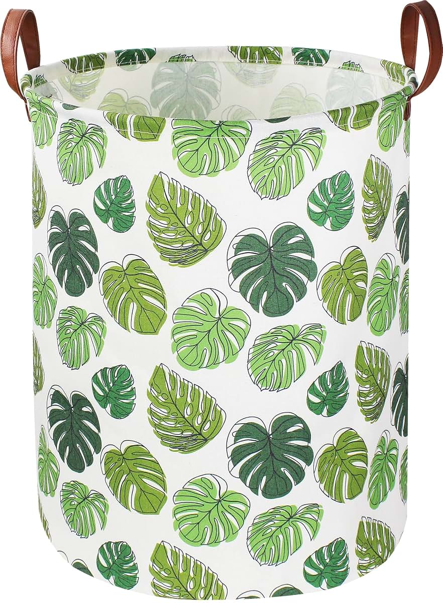 NTAOHAMPER Round Green Laundry Hamper, Jungle Themed with Handles