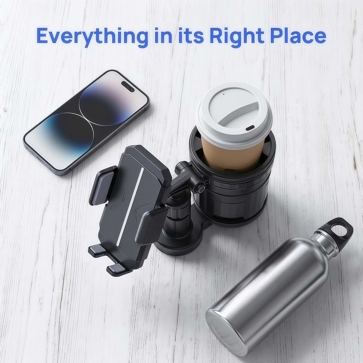 Honghauth 3-in-1 Universal Stroller Cup Holder, 360° Rotatable Phone Holder with Adjustable Single/Double Cup, Fits (photo 3)