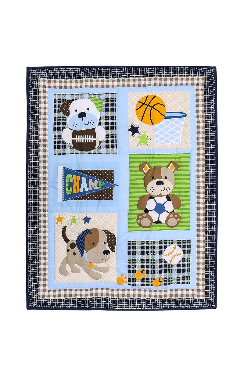 CribMATE 5-Piece Blue Brown Sports Themed Nursery Crib Bedding Set (photo 4)