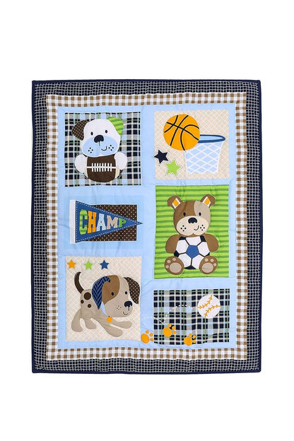 CribMATE 5-Piece Blue Brown Sports Themed Nursery Crib Bedding Set (photo 4)