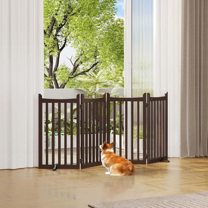 BabyOneStop Wooden Pet Gate 4-Panel Freestanding Espresso Barrier