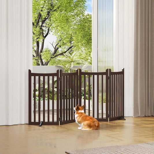 BabyOneStop Wooden Pet Gate 4-Panel Freestanding Espresso Barrier