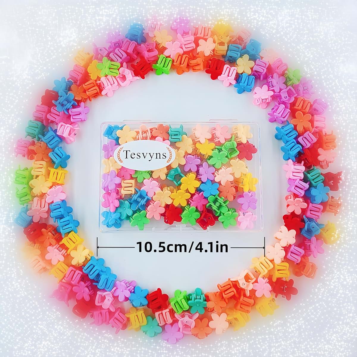 Tesvyns Mini Flower Hair Clips, 50-Piece Colorful Floral Claw Set for Toddlers