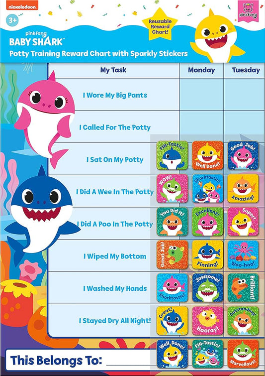 Paper Projects 01.70.30.041 Baby Shark Potty Training Includes 56 Sparkly Stickers | Colourful Chart is Wipe-Clean