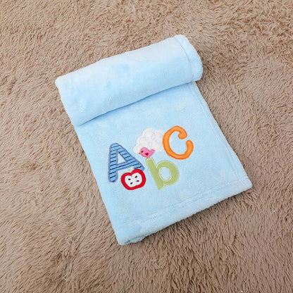 CribMATE Blue Cloud Apple ABC Coral Velvet Nursery Blanket 30 x 30 inches (Blue ABC)