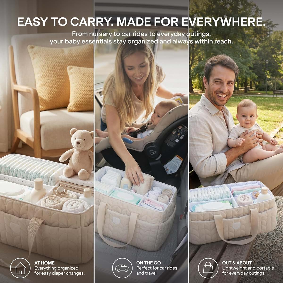 Koala Babycare Baby Diaper Caddy Organizer - Large Portable Nursery Storage Baby Basket with Handles for Newborn (photo 3)