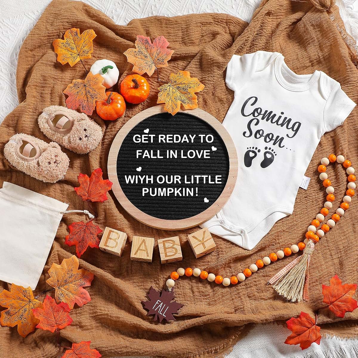 Canlierr 17-Piece Fall Pregnancy Announcement Set with Letter Board and Bodysuit