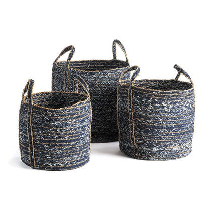 Unknown1 Denim Round Baskets Set of 3 Blue Seagrass