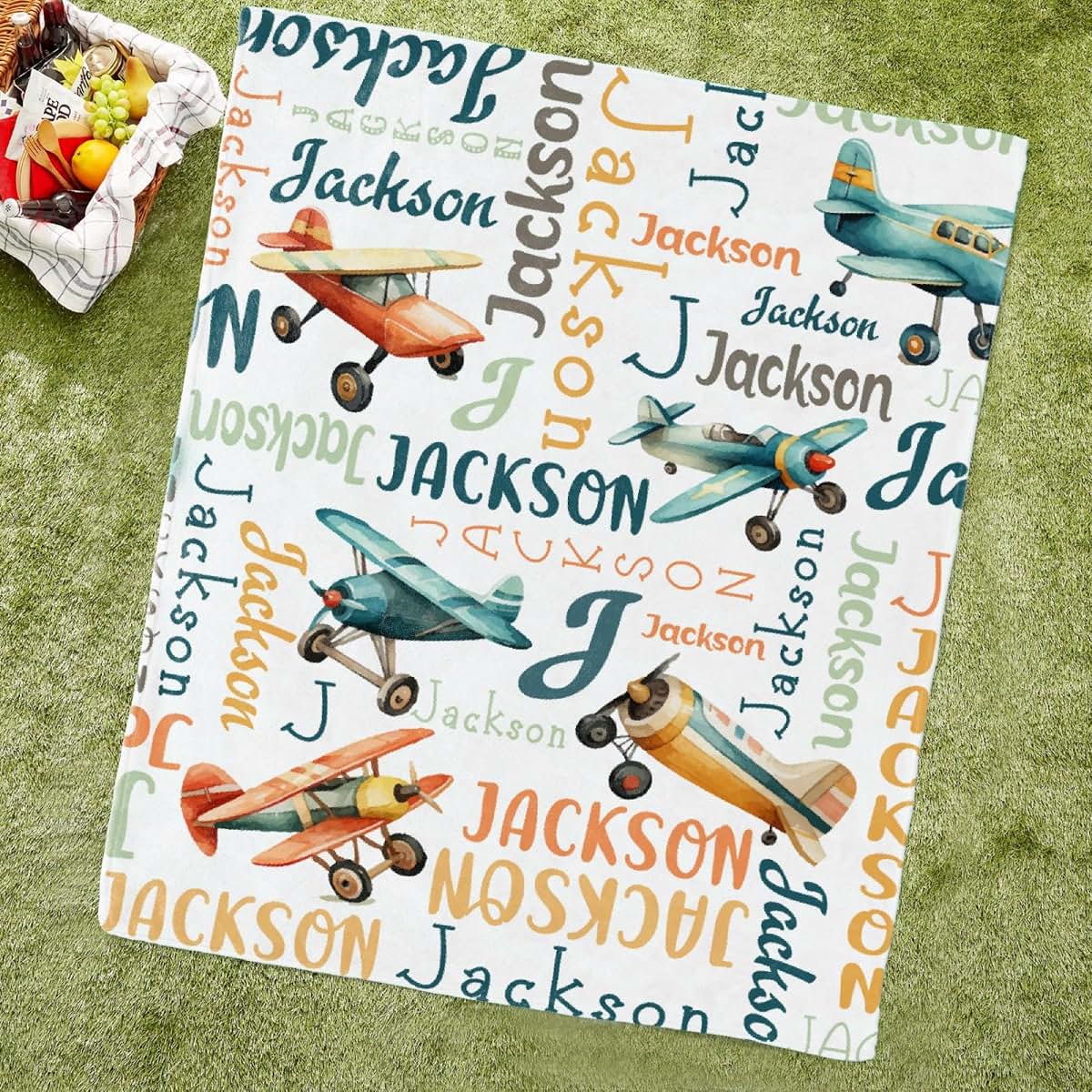 KAWAII BLANKET Airplane Custom Name Blanket- Airplane Gift for Kids Personalized Name Airplane Blanket for Infant Kid (photo 3)