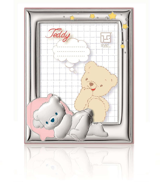 Sterling Touch Sterling Silver Sleeping Bear Picture Frame, Pink