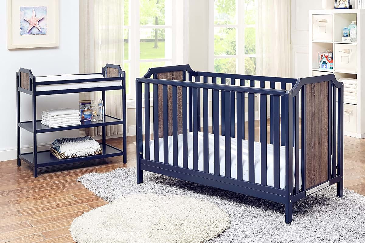 Suite Bebe Brees Convertible Island Crib in Midnight Blue and Vintage Walnut