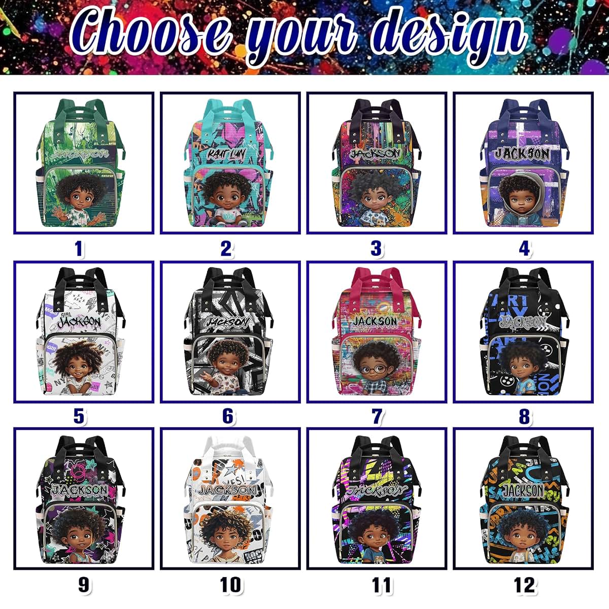 GIGIMISO Personalized Diaper Bags for Boys, Custom Handsome Boy Cartoon Diaper Bag Backpack with Name Customized Mommy (photo 2)