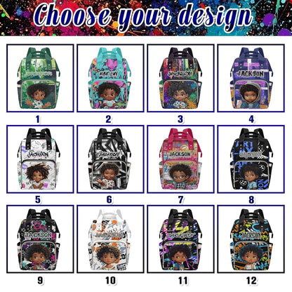 GIGIMISO Personalized Diaper Bags for Boys, Custom Handsome Boy Cartoon Diaper Bag Backpack with Name Customized Mommy (photo 2)