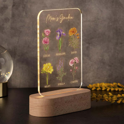 Lily's Atelier Custom Engraved Night Light with Kids' Names and Birthflowers (photo 4)