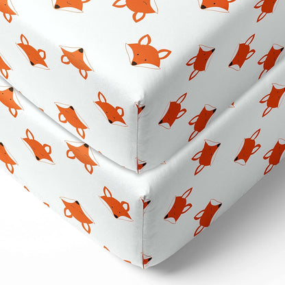 Bacati - Playful Fox Orange/Grey 2 Pack Crib Fitted Sheets (Orange/Grey Fox Print)