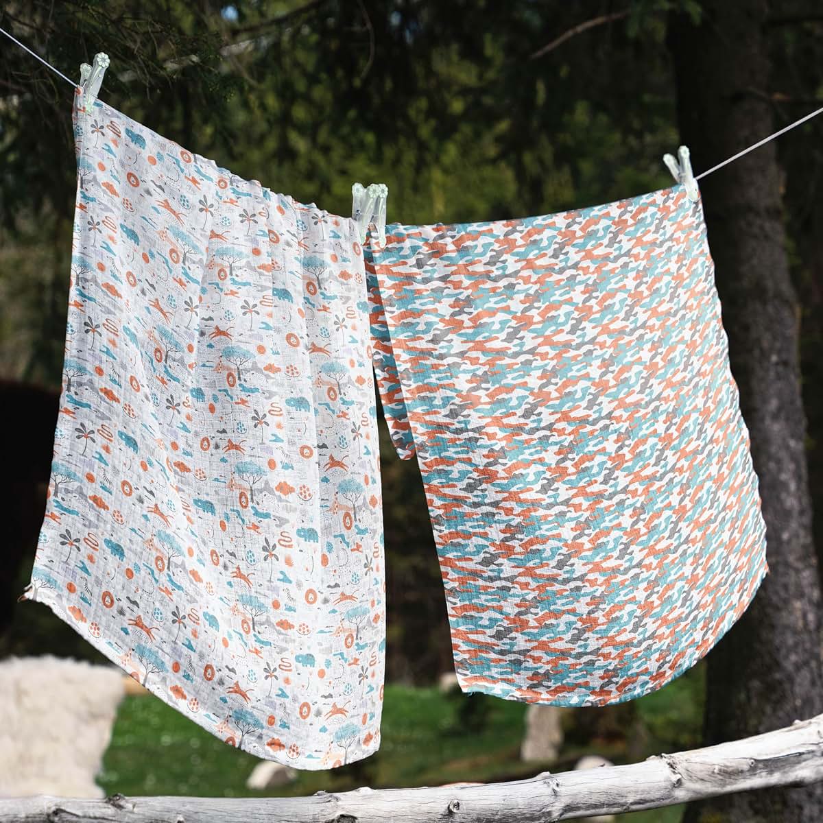 Bacati - 2 Pack Jungle Safari Baby Blankets Boys Swaddle Wrap Soft Breathable Cotton Muslin Swaddle Blankets Receiving (photo 2)