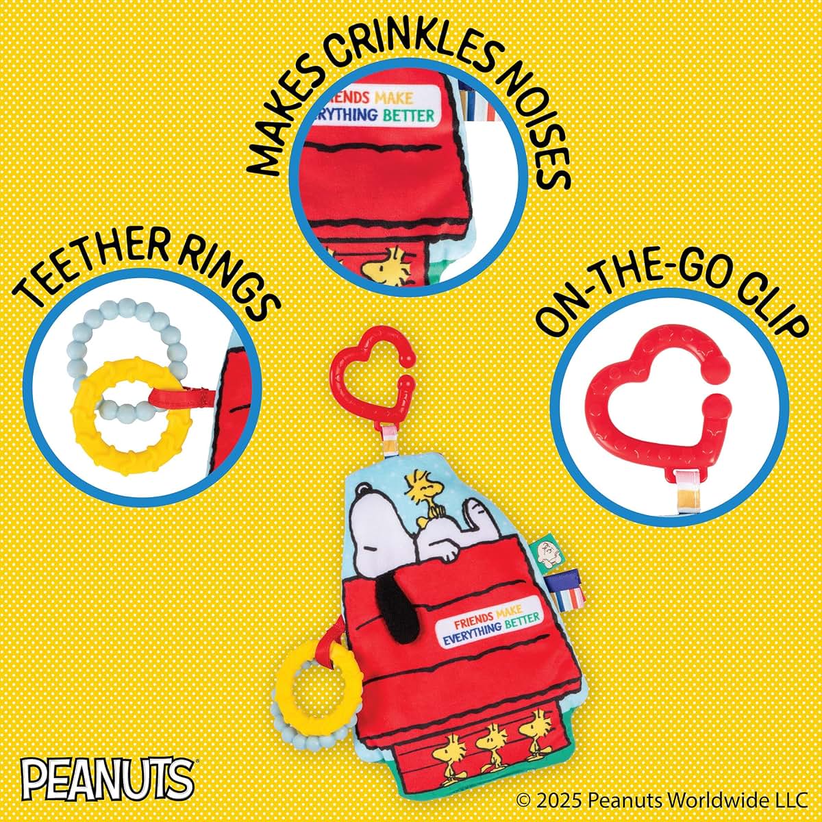 Kids Preferred Peanuts Charlie Brown Sensory Crinkle Teether Toy (photo 2)