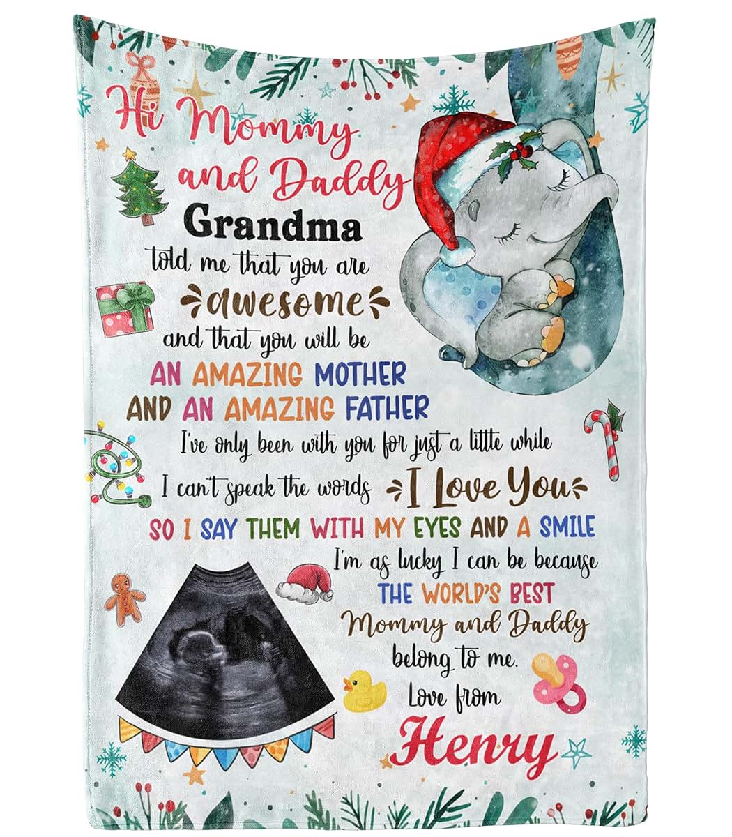 46Custom Personalized Blue Elephant Sonogram Photo Fleece Sherpa Blanket (photo 3)