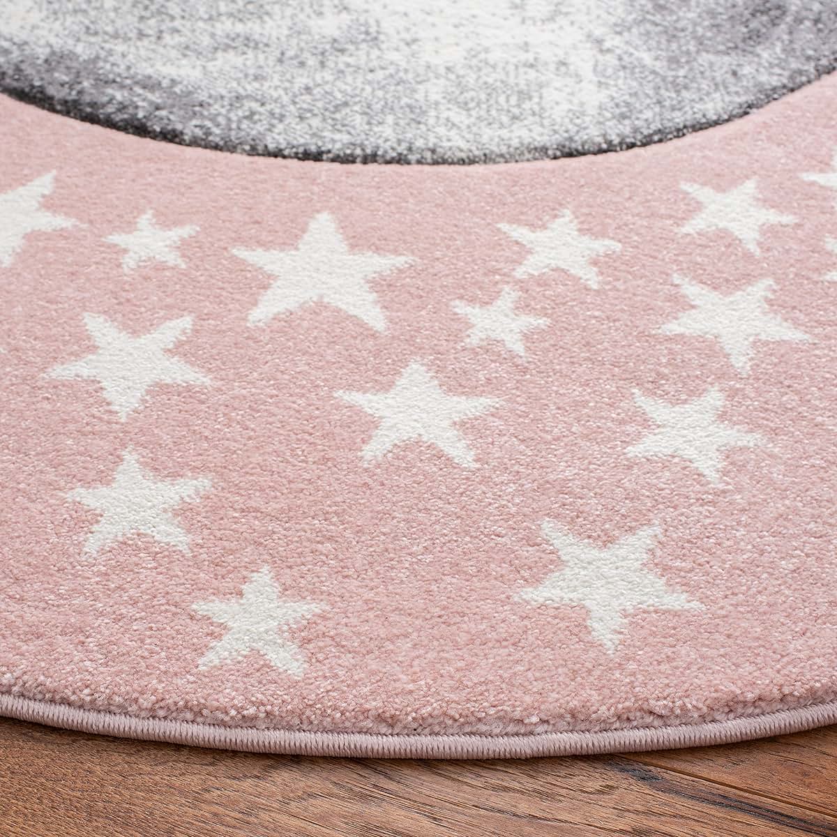 Safavieh Carousel Kids Collection Area Rug - 5'3" Round Pink & Grey