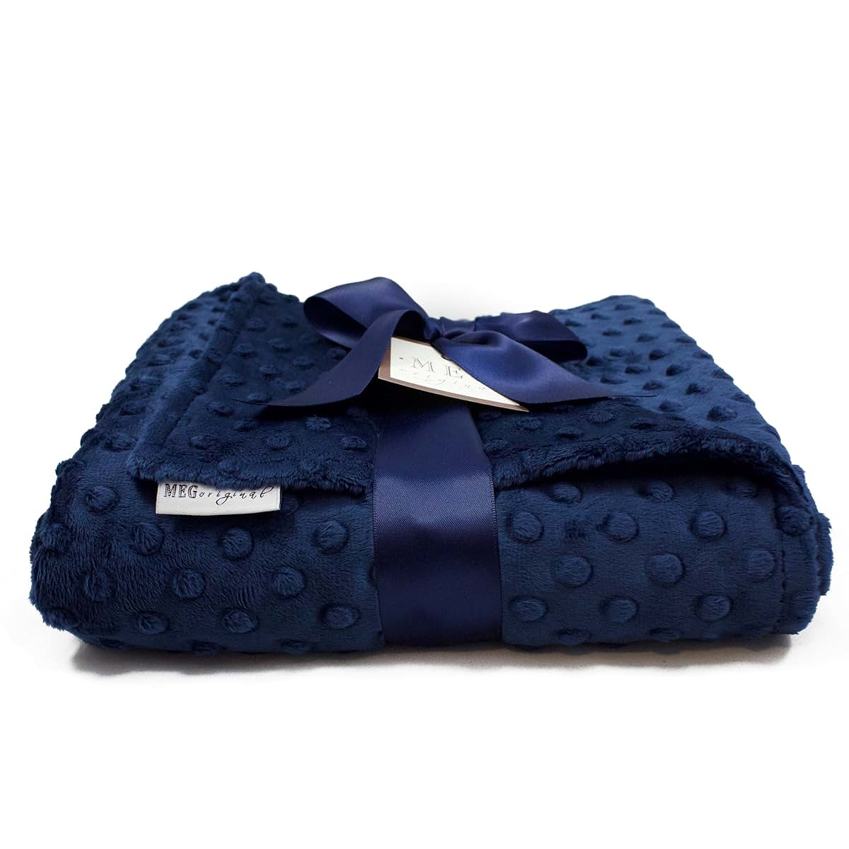 MEG ORIGINAL Baby Boy Blanket in Double-Sided Navy Blue Made from Super Soft Minky Dot Material, 335 (photo 2)