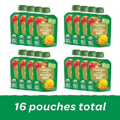 HAPPYKID Organics Organic Kid Snack Pouch Apple Kale Mango 3.17 Ounce Pack of 16