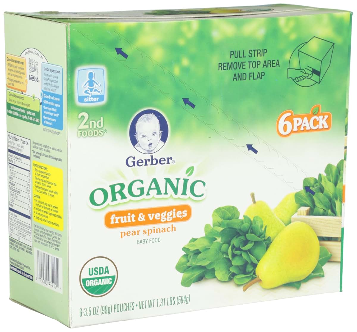Gerber Baby Food Organic Pear Spinach 6 Count (photo 2)