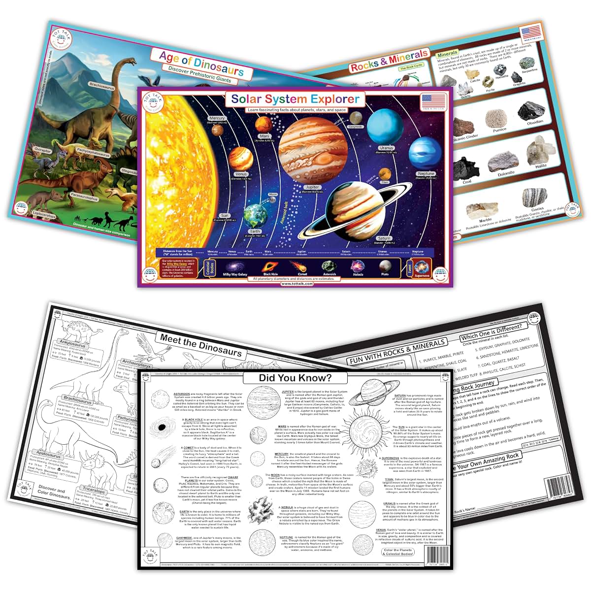 Tot Talk Science Explorer Placemat 3-Pack, Double-Sided Educational Mat for Kids