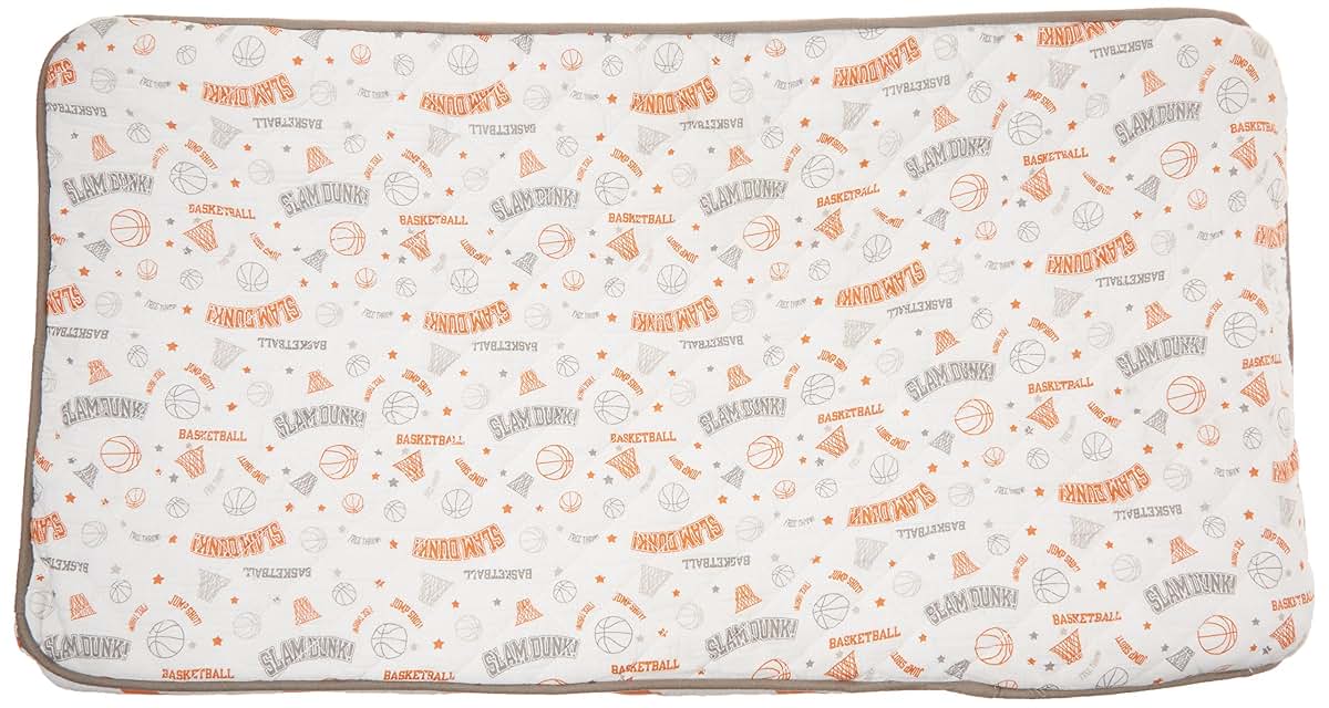Bacati Basketball Orange And Grey Muslin Quilted Changing Pad Cover (photo 2)