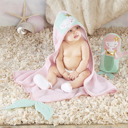 Baby Aspen Simply Enchanted Mermaid 4 Piece Bathtime Gift Set, Pink/Mint/Gold/White, 0-6 Months (photo 2)