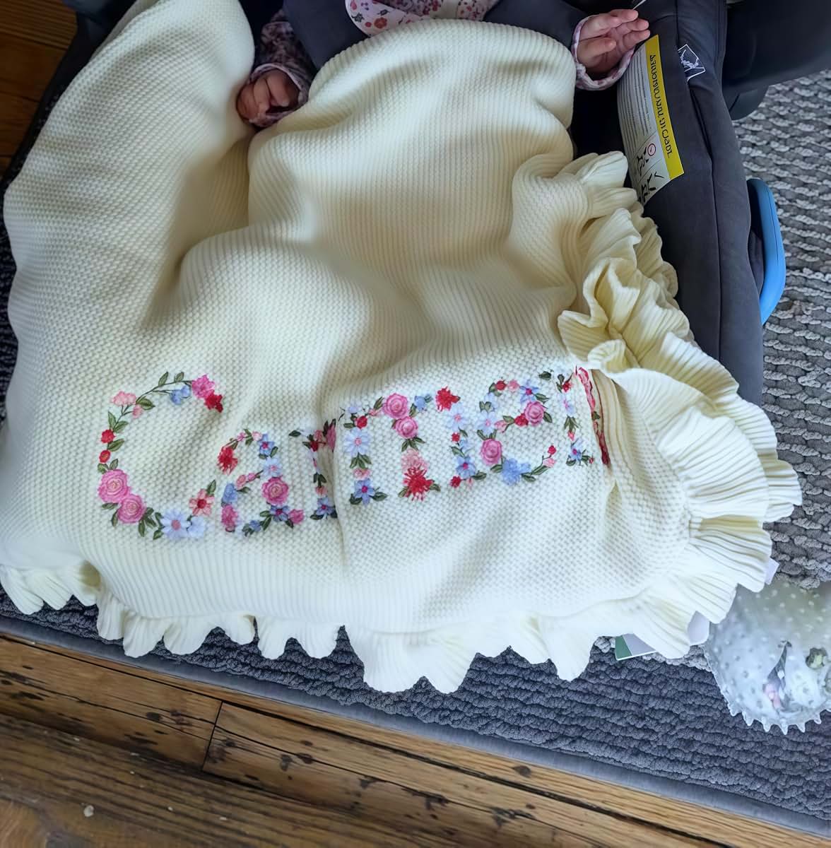 SWaddle AN Personalized Floral Embroidered Name Blanket, 100% Cotton Knit (photo 2)