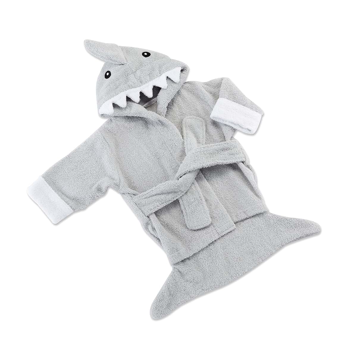 Baby Aspen Hooded Shark Robe,Let The Fin Begin, Ultra Soft Gray Cotton Terry Toddler/Baby Boy Towel, Baby Shower (photo 2)