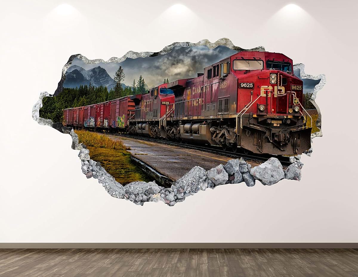 West Mountain Old Train Wall Decal Art Decor 3D Locomotive Sticker Mural Kids Room Vinyl Custom Gift BL42 (30"W x 18"H)