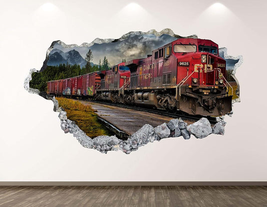 West Mountain Old Train Wall Decal Art Decor 3D Locomotive Sticker Mural Kids Room Vinyl Custom Gift BL42 (30"W x 18"H)