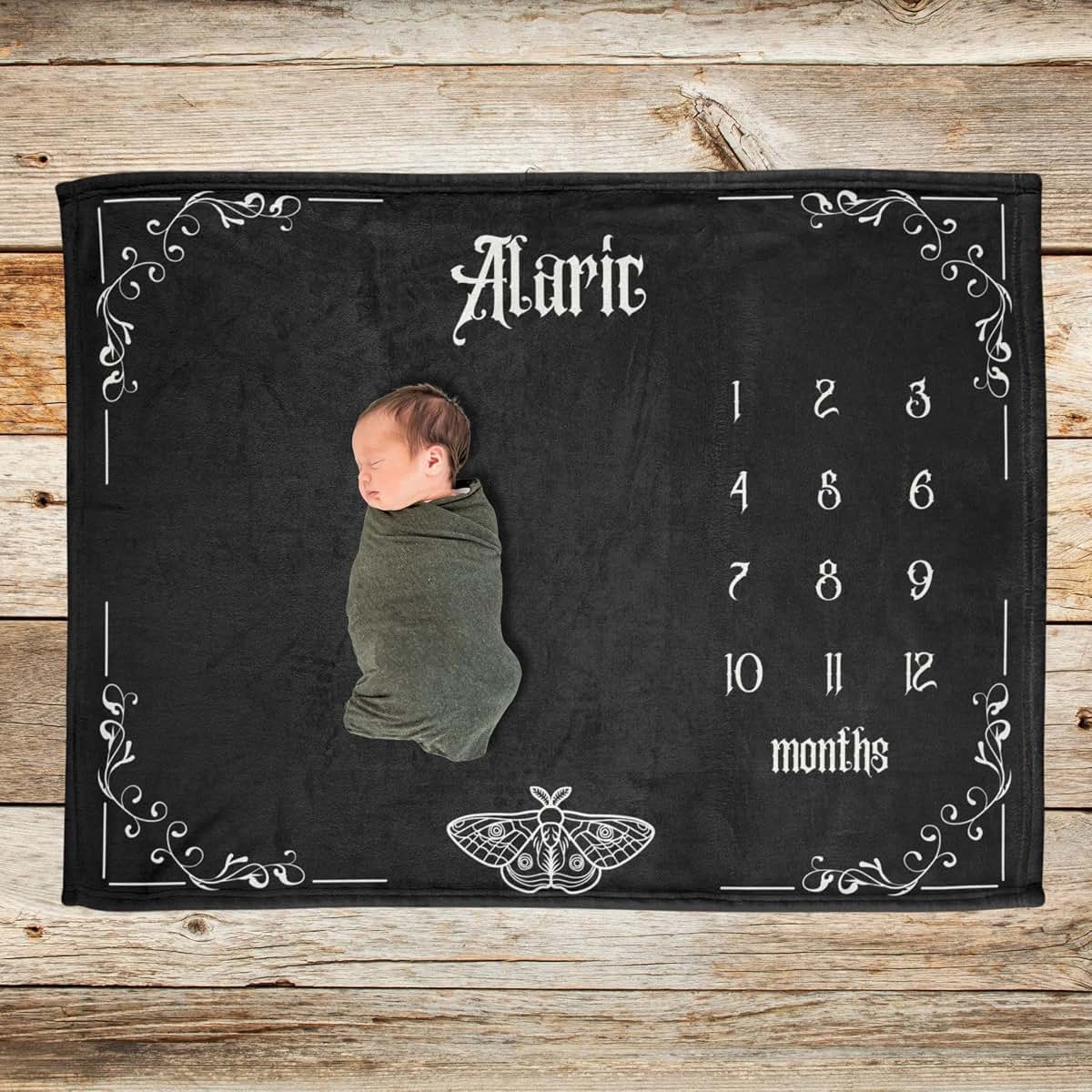ZEBRA88 Personalized Blanket For Boys, Baby First Days Goth Milestone Blankets, Alternative Baby Personalized Age (photo 2)