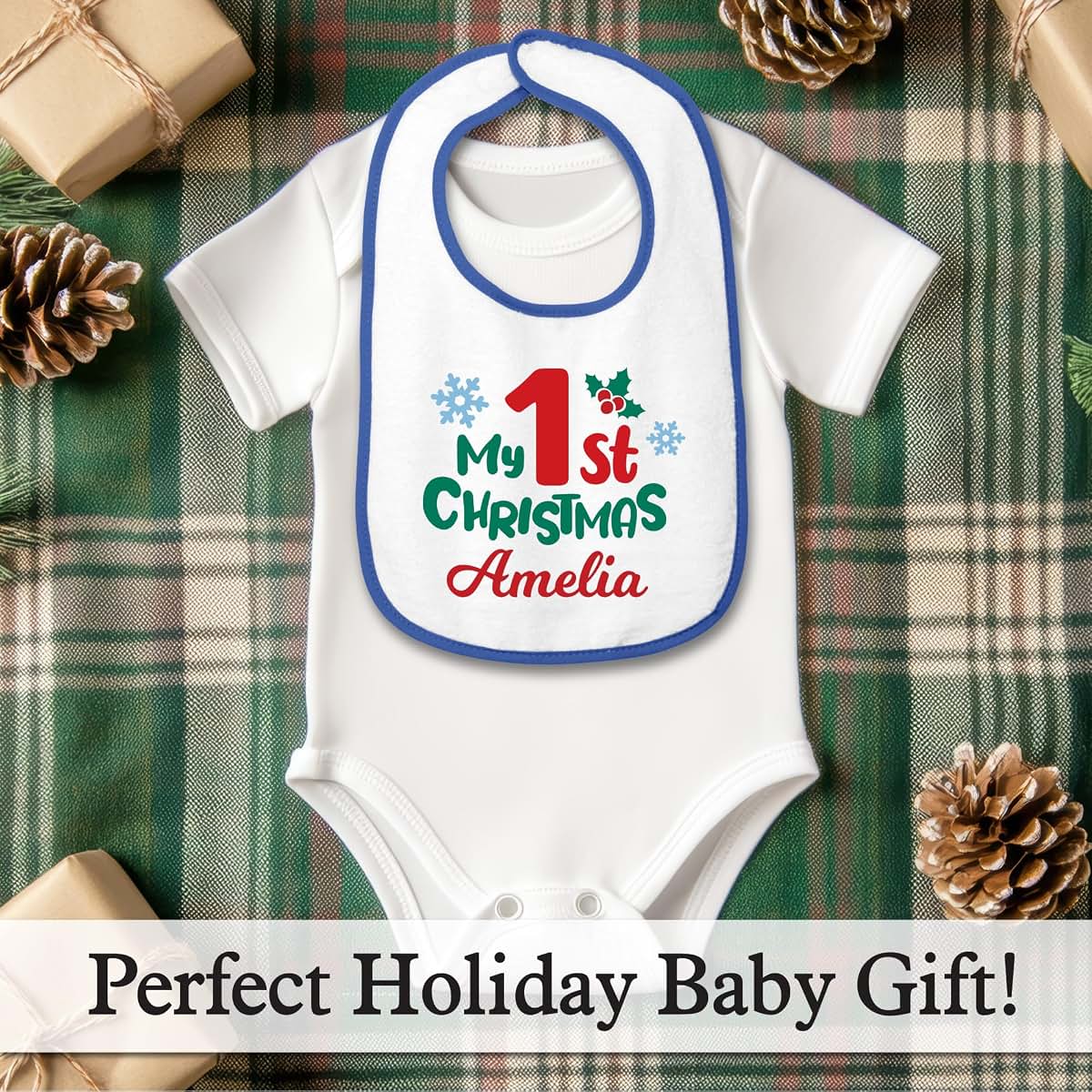 Smiling Jindo Personalized My 1st Christmas Baby Bib With Custom Name (photo 2)