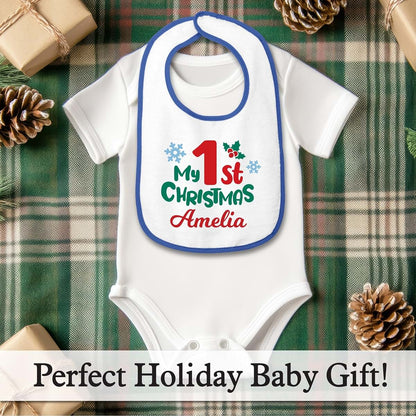 Smiling Jindo Personalized My 1st Christmas Baby Bib With Custom Name (photo 2)