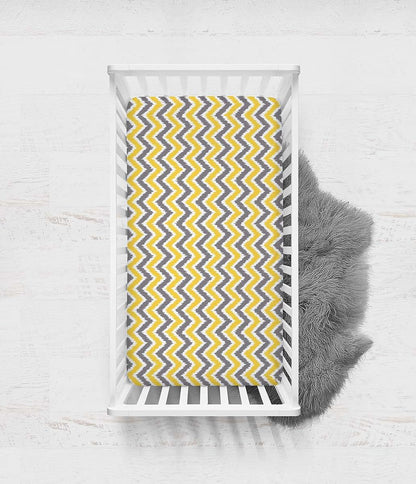 Bacati Ikat Zigzag Crib Fitted Sheet, Grey/Yellow