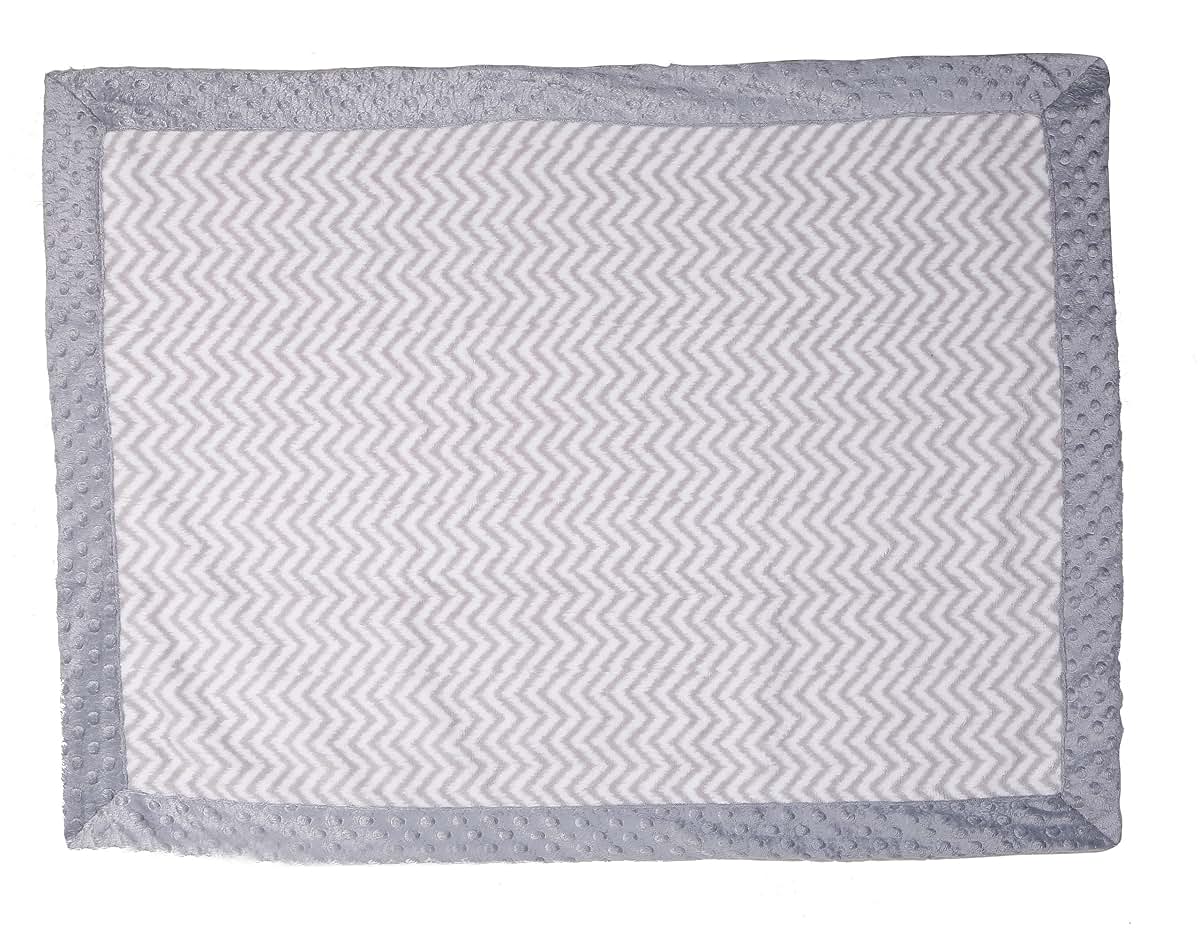 Bacati - Grey Ikat Chevron with Solid Border Plush Blanket (Grey Chevron/Grey Border) (photo 3)