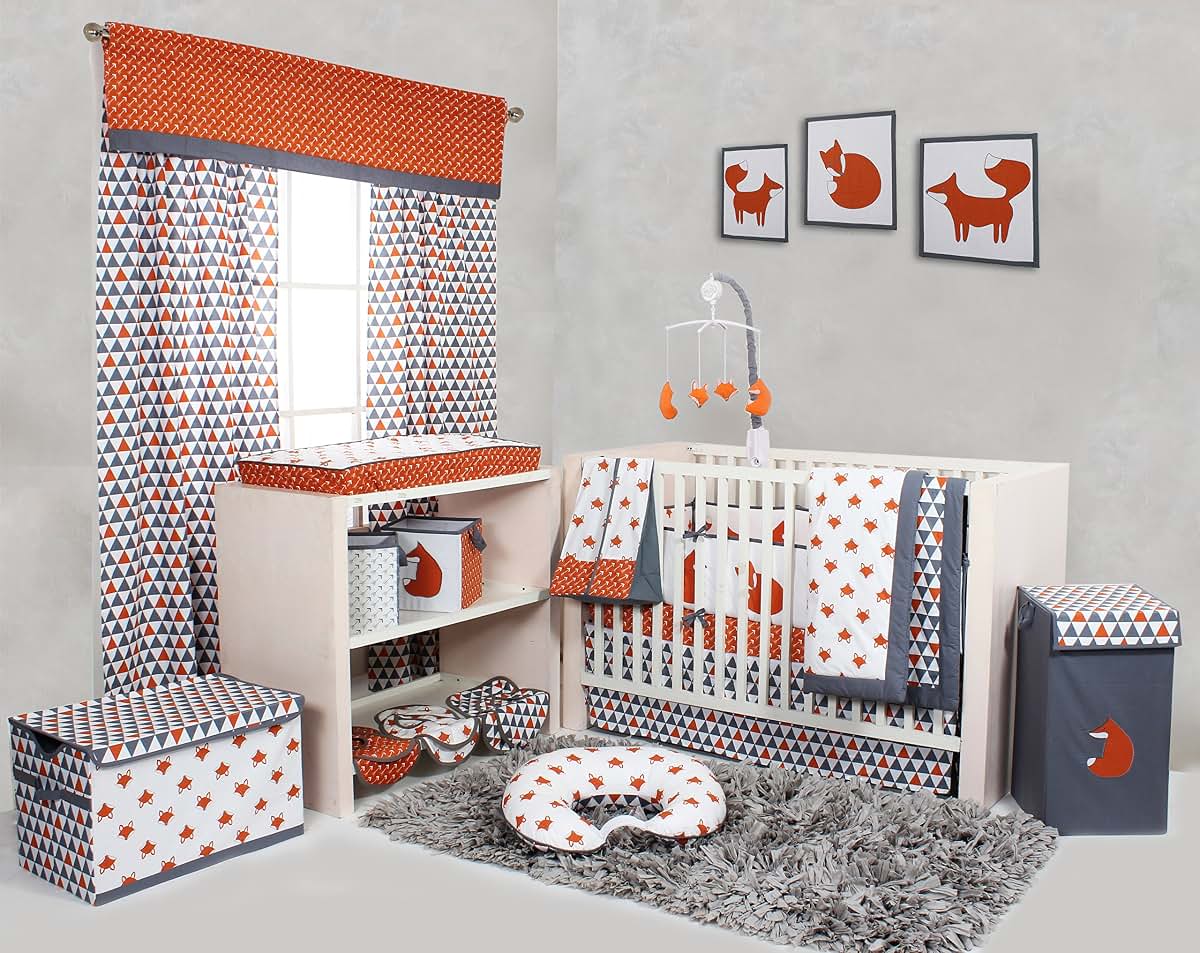 Bacati - Playful Foxes Orange Changing Pad Cover (Orange/Grey Fox with Orange Arrows in Gussett) (photo 3)