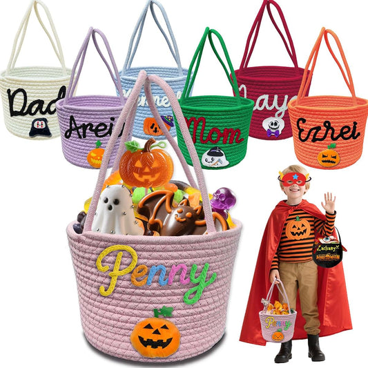 Giftsdiy Personalized Halloween Basket In Pink With Custom Name