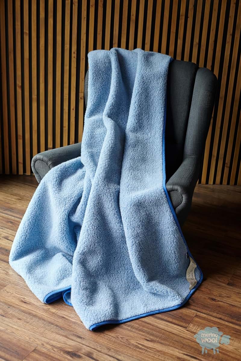Merino Wool Blue Baby Blanket for Crib and Toddler Bed