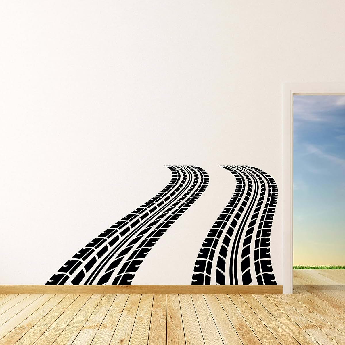 WallDecalArtStudio Tire Tracks Vinyl Wall Decal In Black